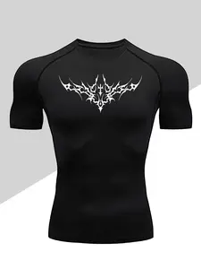 Men's Dragon Print Compression T-Shirt, Workout Rash Guard, Quick-Dry Breathable Stretch Fabric, Tight-Fitting Short Sleeve Top for Fitness and Outdoor Activities