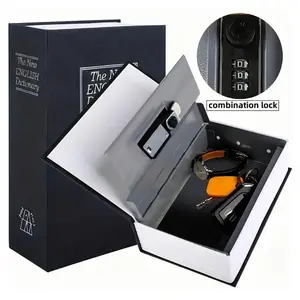 A bookcase with a password lock, navy blue / dark black large multi-flowing safety box - a metal dictionary-style lockbox for storing family valuables