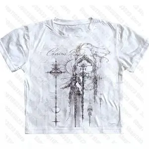 Vintage Goth Emo girl Harajuku T-shirt Women Streetwear Short Sleeve Skinny Crop Top Summer Tees High Street Girl Short Tops 90s