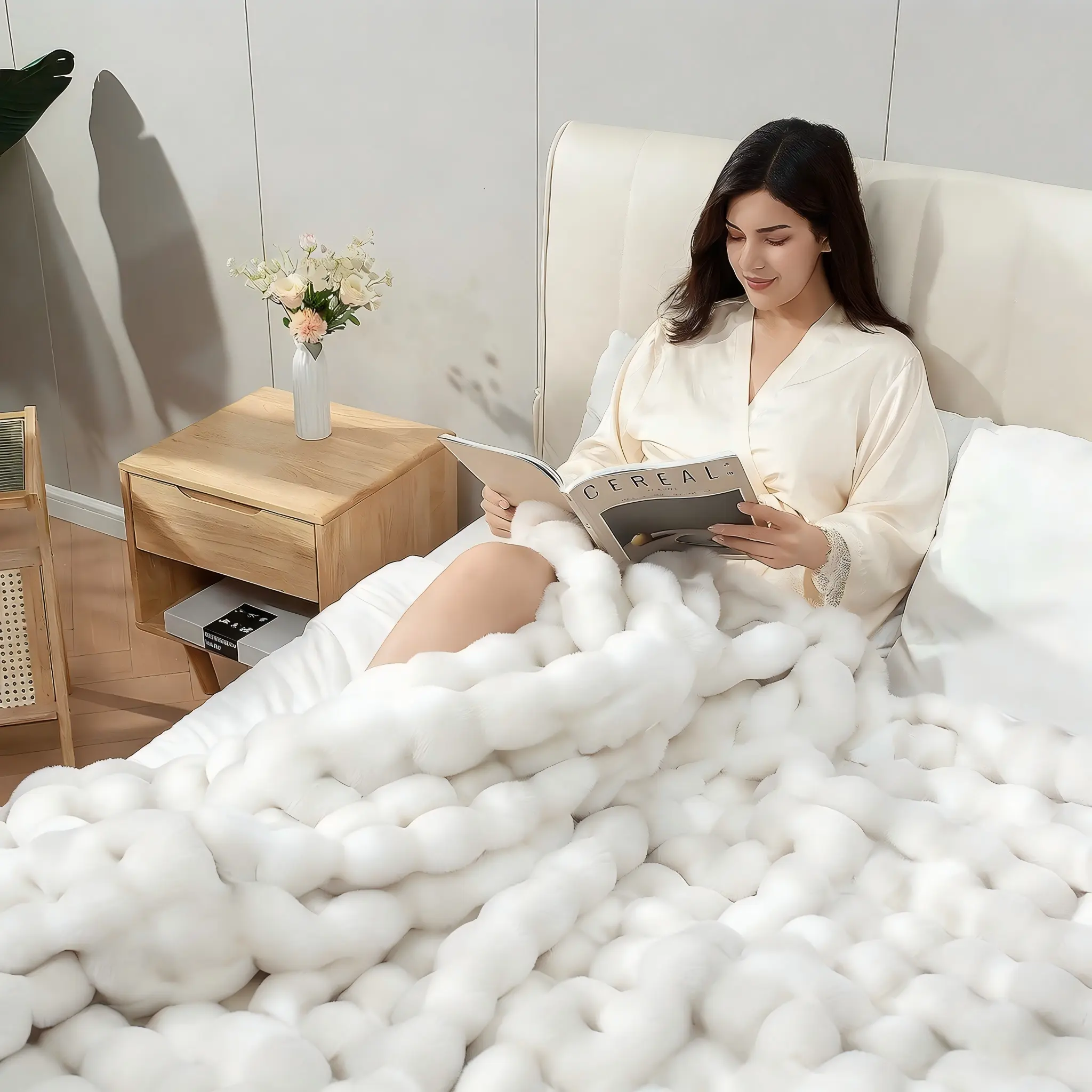 【Father 's Day Gift】MACINSO Cozy Loop Cloud Blanket, Ultra-Soft Marshmallow Plush, All-Season Warm Thick Cold Defense, Dreamy Neutrals & Blue-Grey Ombré, Durable for Lounging Movie Nights
