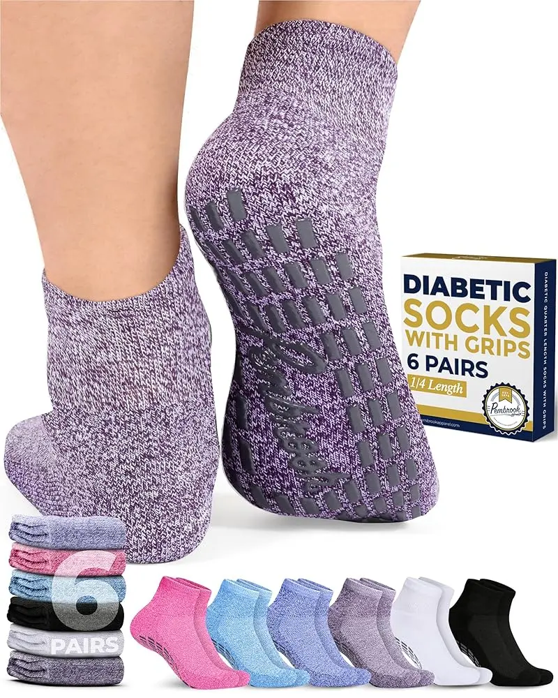 Pembrook Menswear 6-Pair Diabetic Ankle Hosiery - Non-Slip Polyester with Mesh Tops & Loose Fit for Edema, Neuropathy, Breathable, Ankle Socks, Foot Pain Relief, Sitting