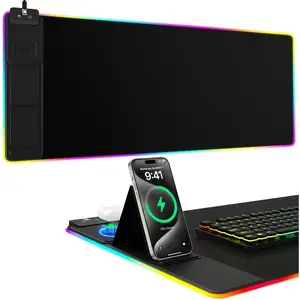 Mouse Pad for Phone Holder, Wireless Charging Desk Mat, RGB Gaming Mousepad for Home Office, Large Desk Pad with Ultra-Smooth Surface, Non-Slip Base, Waterproof Keyboard Pad, Classic Black Desk Mat