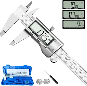 Digital Caliper Measuring Tool, Stainless Steel Vernier Caliper Digital Micrometer with Large LCD Screen, Easy  from Inch Metric Fraction, 6 Inch Caliper Tool for DIY/Household