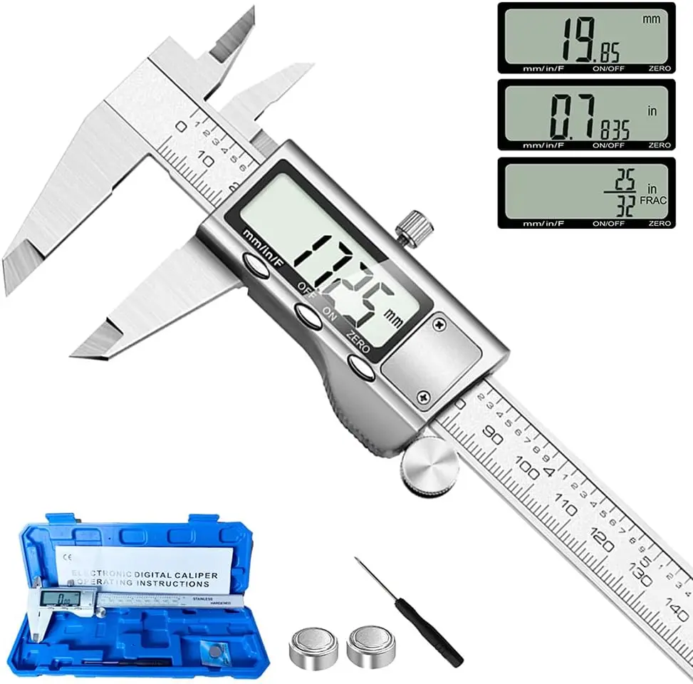 Digital Caliper Measuring Tool, Stainless Steel Vernier Caliper Digital Micrometer with Large LCD Screen, Easy  from Inch Metric Fraction, 6 Inch Caliper Tool for DIY/Household
