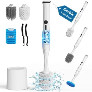 Electric Toilet Brush and Holder Set, Electric Toilet Bowl  Kit with 8 Replaceable Brush Heads, Disposable Toilet Brush with 6 Wand Cleaner Refills, 2 count Crevice Cleaning Brush