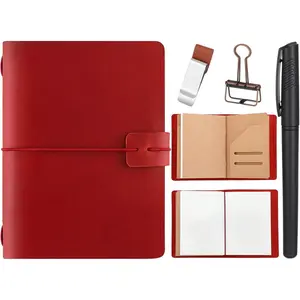 Refillable Handmade Leather Passport Travel Diary Journal Notebook for Men and Women with 3 Inserts, Pen Holder, Binder Clip, Wine Red, Passport Size