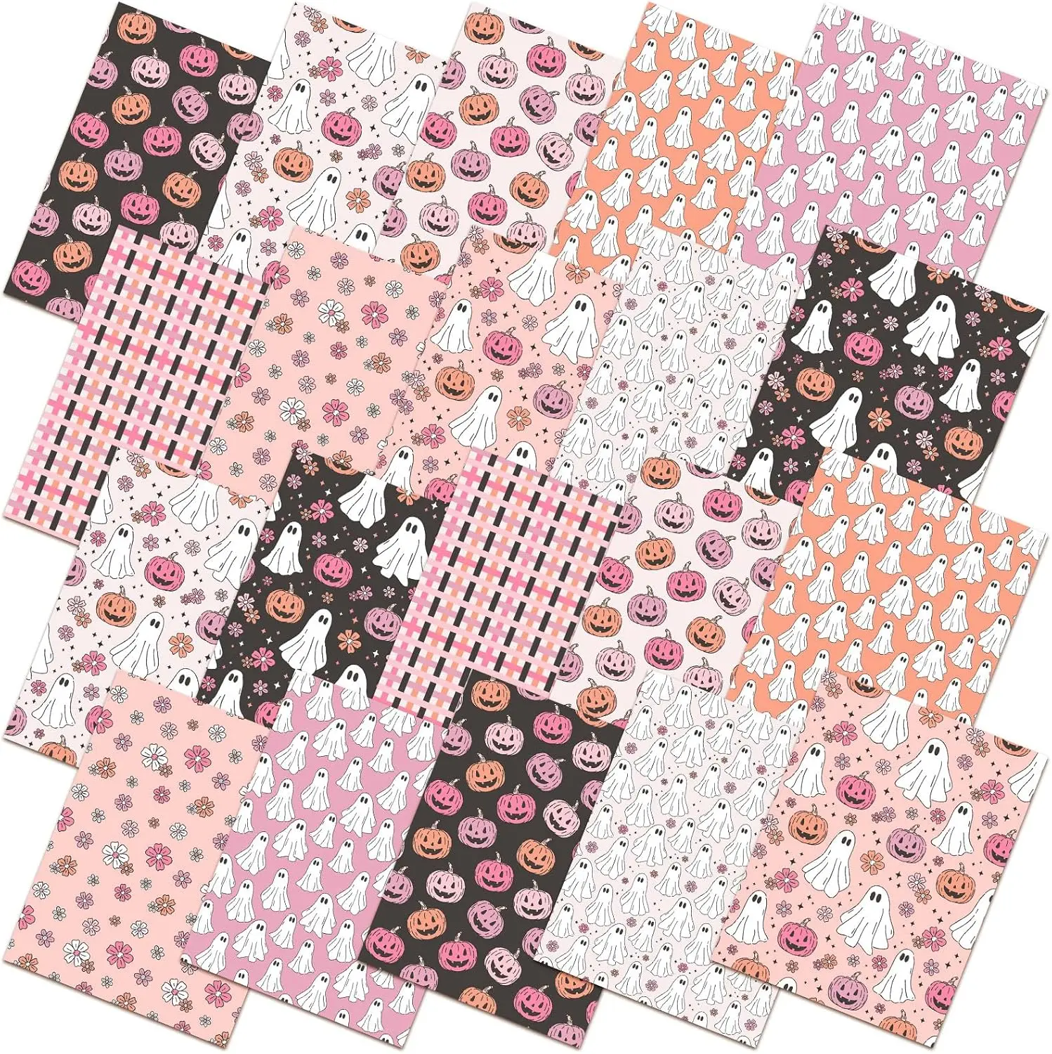 10 Pcs 18"x22" Pink Halloween Fat Quarter Cute Ghost Fabric Bundle | Homespun Fabric Cute Pink Skull Pumpkin Flower Fabric Square for Patchwork, Sewing, Quilting, DIY Craft, Holiday Project