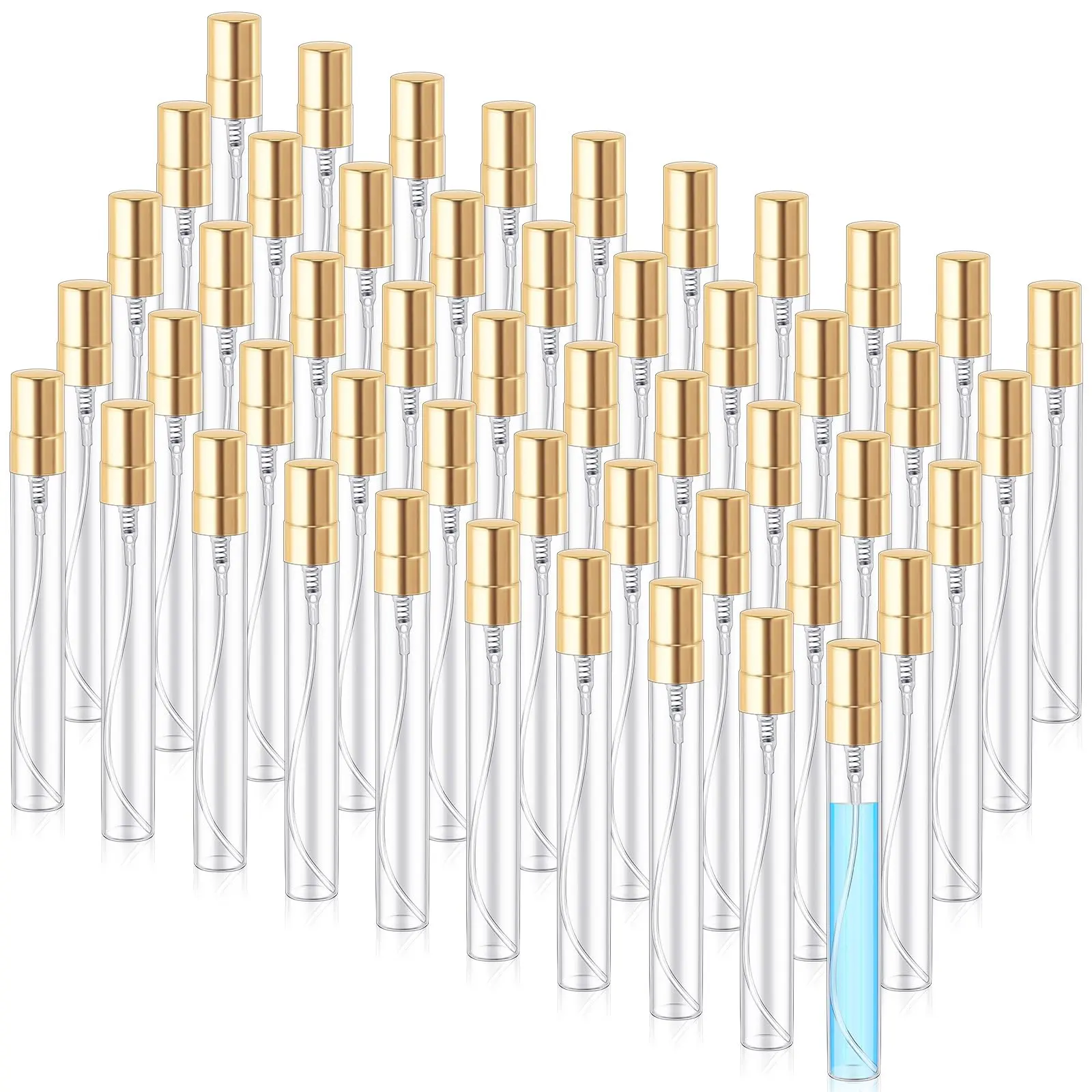 10ml Golden Mini Spray Bottles, 50pcs Portable Travel Refillable Perfume Bottles, Empty Spray Bottles for Essential Oils and Perfumes, Makeup Accessories, Cosmetics Tools