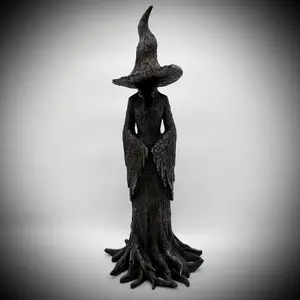 Witch Statue Resin Crafted Desktop Ornament, Retro Magician Mysterious Curse Theme, Halloween Festival Decoration, Resin Sculpture for Home Decor，Halloween Decor Black Gothic Wizardly Decorative Gift Figurine