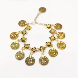 Retro-Style Tassel Coin Anklet, European-American Chain Jewelry Anklets, Gold-Tone Accessory for Fashion Enthusiasts, Gold-Tone Coin Anklets