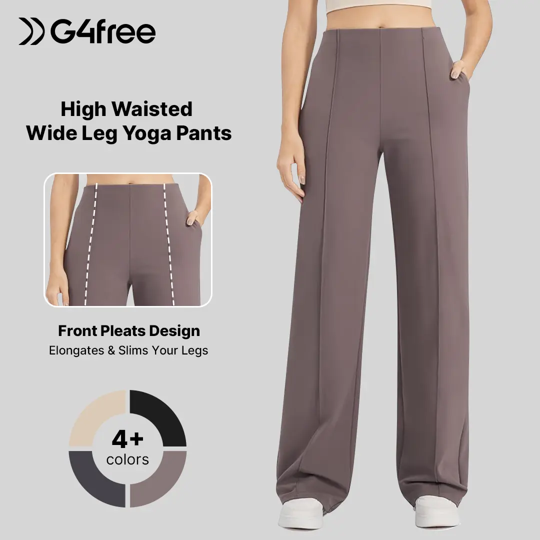 G4Free Wide Leg Pants for Women - Yoga Pants with Pockets, Soft Bottom, Loose Fit, Trendy Style, High Waisted, Flattering Cut, Daily Wear Classy Look