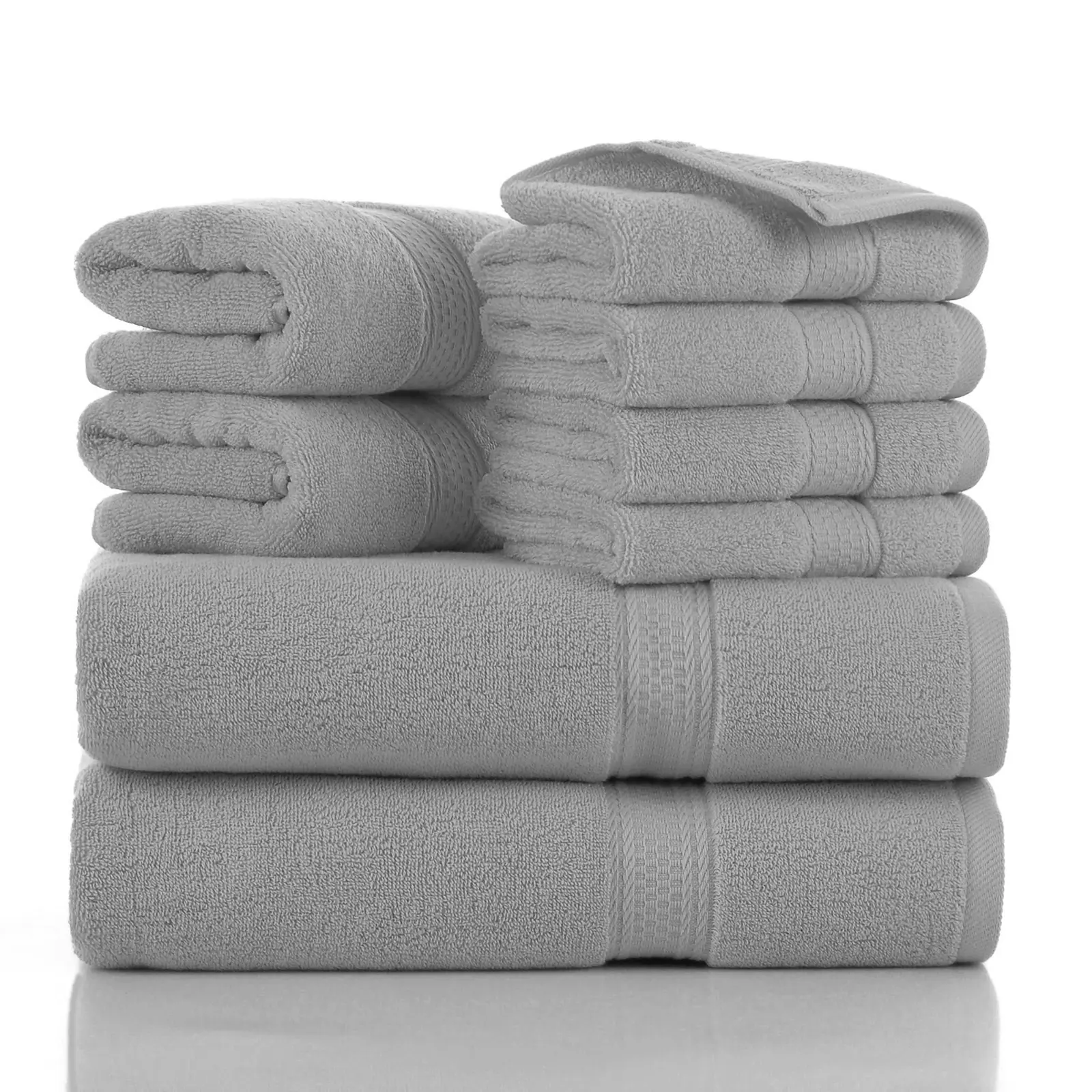 Towels 8 Piece Majestic Plush Luxury Towel Set, Cotton, Grey | Majestic Plush 100% Ring Spun Cotton Towels - Super Absorbent, Quicker-to-Dry, Thick & Soft, Bathroom, Spa & Hotel