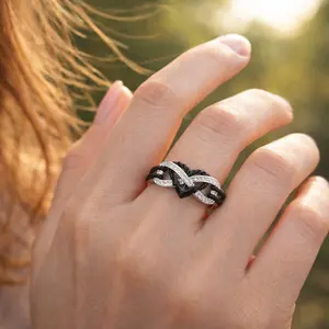 Eternal Knot Infinity Ring – Black & Silver Celtic Love Band - Size 9