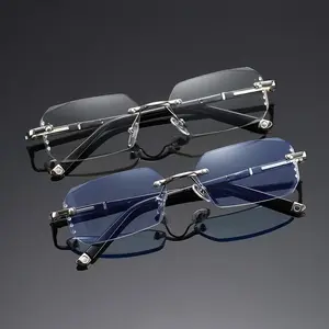Elegant Rimless Reading Glasses for Men Vintage Style PC Frame Day of the Dead Decorations Set Large Geometric Tree Life Print High Quality Eyewear