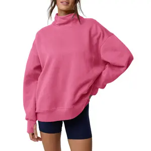 Fisoew Women's Oversized Mock Neck Sweatshirt Cozy Funne Neck Pullover with Thumbholes Casual Loungewear Top