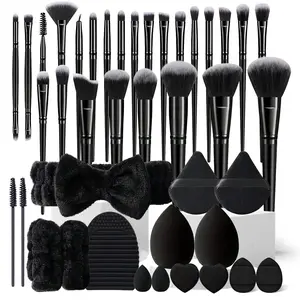 The Ultimate All-in-One Makeup Set 41PCS Makeup Tool Kit Includes 25Pcs Black Makeup Brushes & 4Pcs Makeup Sponges & 2Pcs Triangle Puffs & 1Pcs Headband & 1Pcs Brush Cleaner Mat & 4Pcs Finger Puffs & 2Pcs Eyelash Brushes for Your Routine