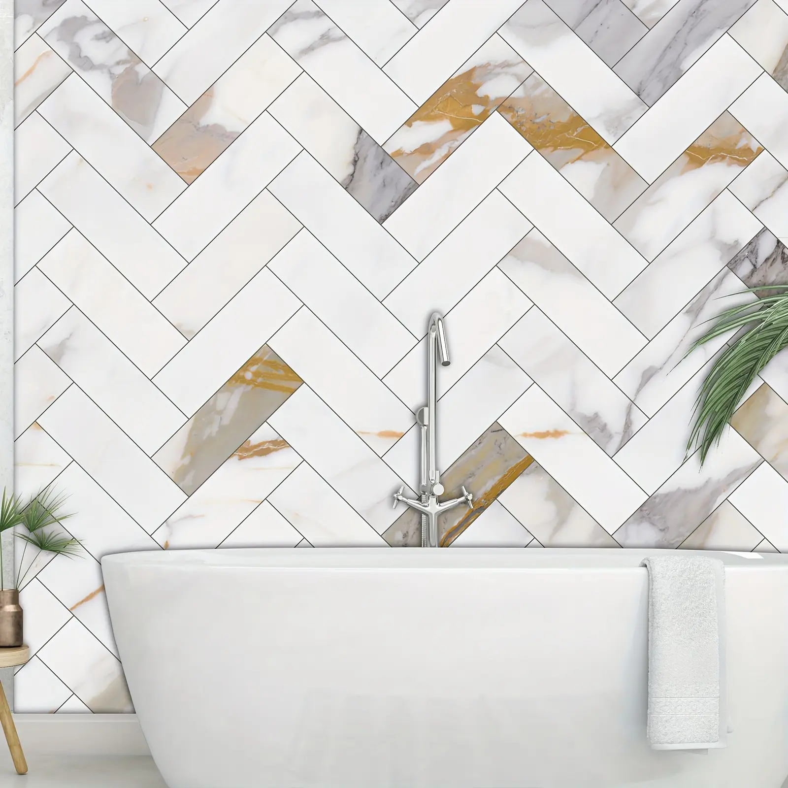 New 30-Sheet Peel and Stick Backsplash Tile, 4 in. x 12 in. Subway Gold Marble Stone Composite Waterproof Backsplash Tiles for Kitchen, Bathroom, Fireplac