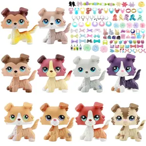 Mini Pet Shop Collie Dog Statue Ornament with Cute Accessories, Miniature Bobble Head Collie, Best Birthday Christmas Halloween Gift for lps Fans