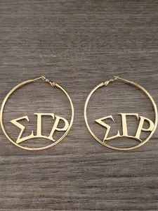 Women ZPB SGR Gold Alphabet College Stainless Earrings Circular Hollow Female Hoop Greek Sorority Earring Jewelry