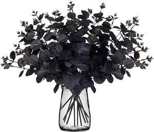 14PCS Black Halloween Decor Artificial Flowers Bulk - Eucalyptus Stems Branches Decorations for Table Indoor Centerpieces