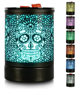 Skull Halloween Electric Aroma Wax Melt Warmer - Black Iron & Silicone Scented Tart Burner with Light for Home Decor