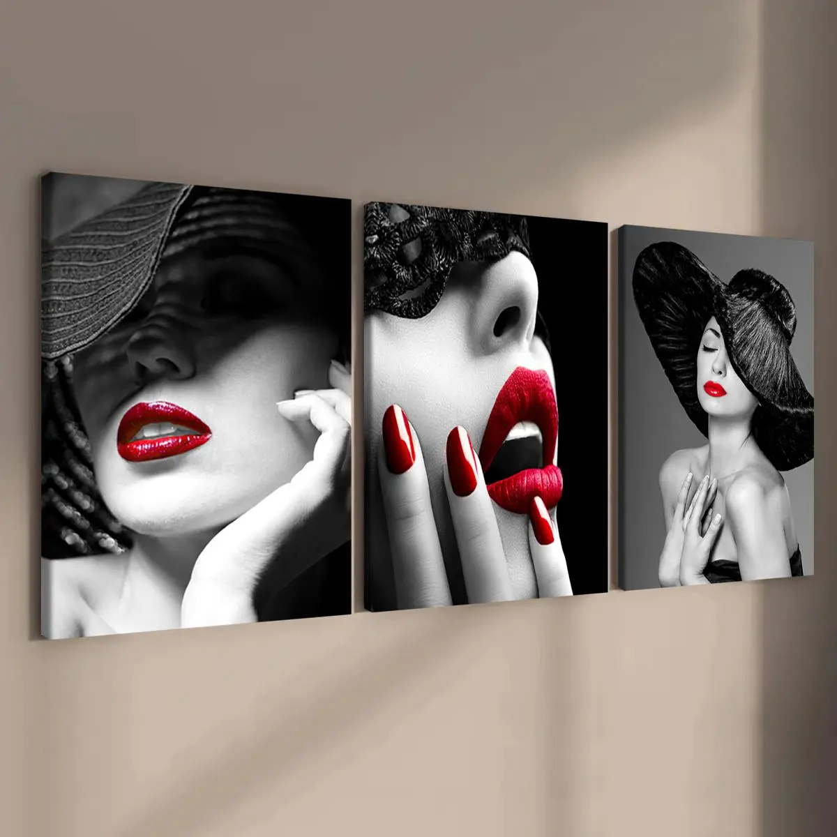 Wooden Framed Canvas Painting, 3 Counts/set Modern Fashion Woman Pattern Wall Art, Aesthetic Wall Decor, Art Wall Decoration for Home Living Room Bedroom Office