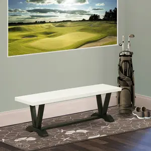 V-Style 15x60 in Dining Bench with Wirebrushed Black Leg and Linen White Top finish
