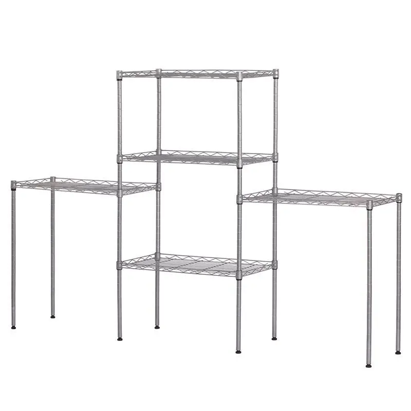 FCH 5-Tier Rectangular Iron Frame Organiser, 54x29x150cm Silver Combinable Home Storage Rack for Home Use (No Wheels)