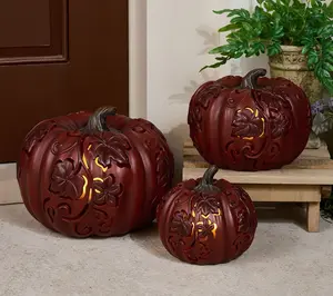 QVC 3-Piece Indoor-Outdoor Flicker Flame Stacking Pumpkins, Festive Home Decorations