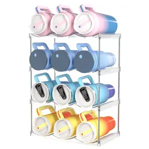 4 Layers Stackable Water Bottle Organizer for Cabinet,4.7" W X5.3"H Great for Bottle and Other Tumbler Organizer for Kitchen Cabinets,Clear Stackable Water Bottle Holder and Wine Rack