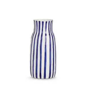 Blue and White Striped Vase 10.5"