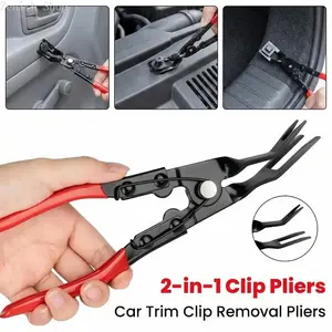 2-in-1 Clip Pliers Car Trim Removal Tool with Durable Alloy Steel Construction & Non-Slip PVC Handles for Automotive Fasteners