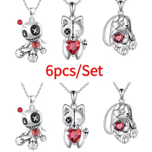 6Pcs/Set Creative And Quirky Voodoo Doll Rabbit Cat Pendant Necklace, Gothic Style Cool Halloween Fashion Accessory, Cute And Unique Design Suitable For Everyone, Perfect Birthday Gift For Sons, Daughters, Girlfriends, And Brothers