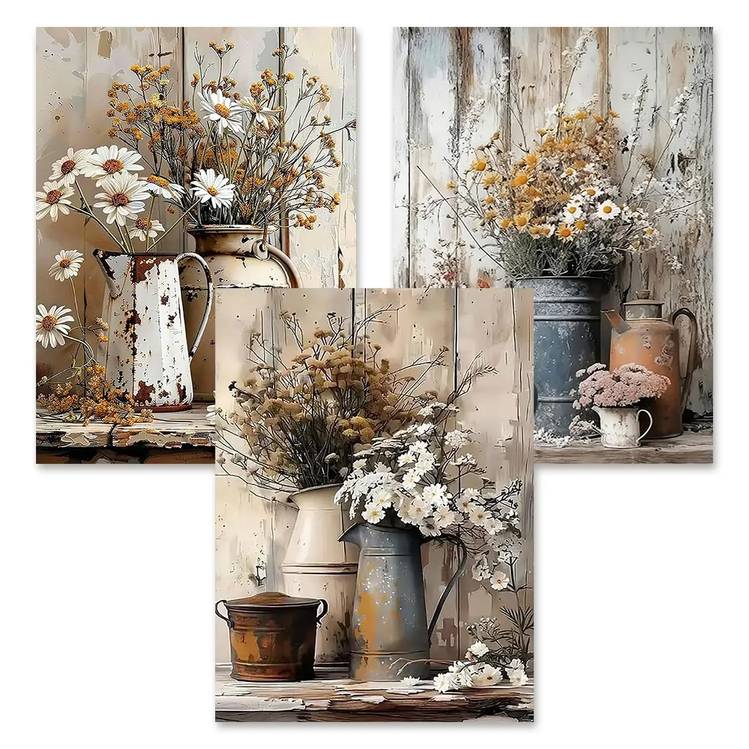 3/4/6 Pack Rustic Farmhouse Daisy Painting Diamond Kits  Diamond Art Crafts Round & Square Drill Funny Crafts for Home Wall Decor Gift Stress Relief