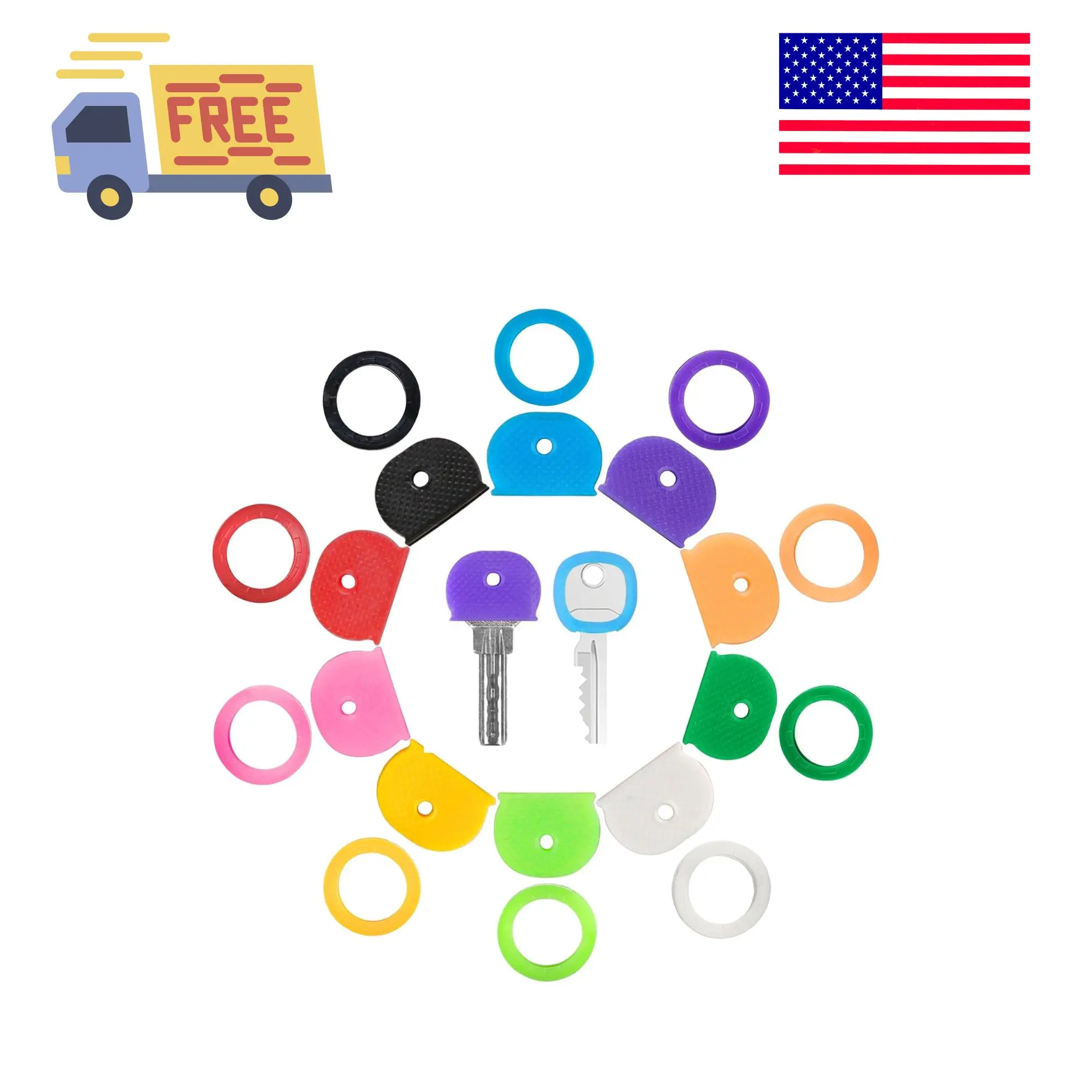 20 Pack Key Color Caps Covers Tags, Soft Rubber Key Identifiers, Plastic Key Toppers