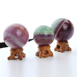 Natural Rainbow Color Fluorite Sphere Candy Fluorite Quartz Crystal Ball with Stand