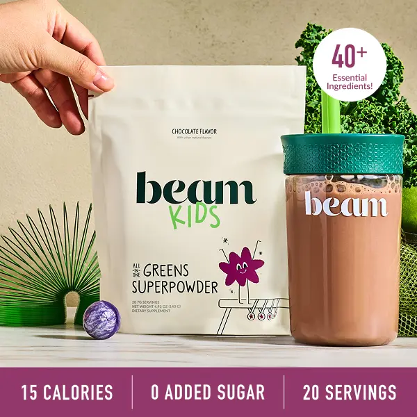 Beam Kids Superblend Blended Supplement - 20 Servings, Pediatrician-Formulated Balanced Formula Children Vitamins & Supplements, 40+ Ingredients for Growth, Immune Support, Digestion, Organic Beet Root, Chocolate Cocoa