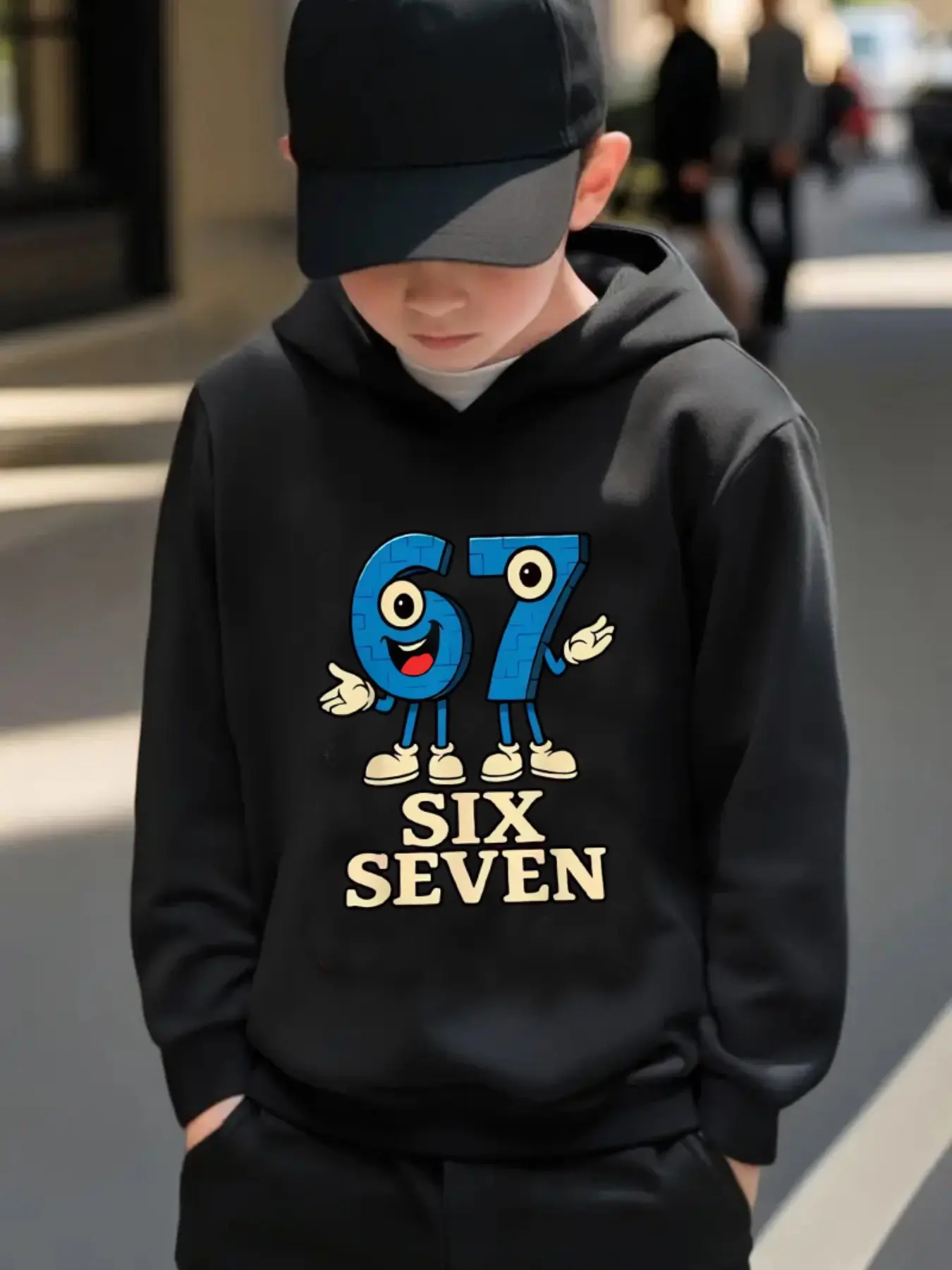 New Spring And Autumn Children's Clothing, Boys And Girls' Creative Hooded Sweatshirts, Graphic Hoodies, Building Block Cartoon 67 Print Tops, Trendy And Casual Daily Wear Versatile For All Occasions, Ideal Gift Choice