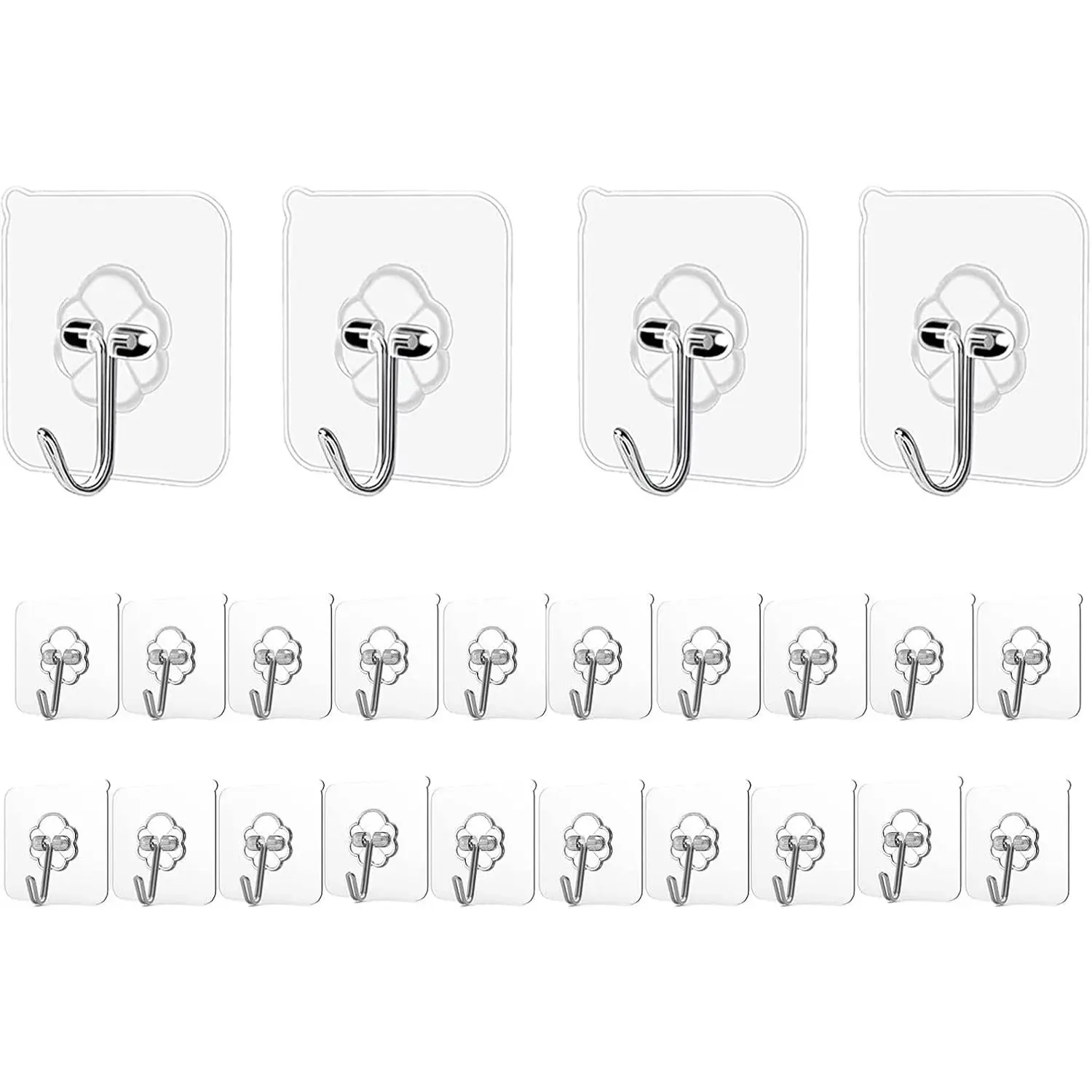 Adhesive Hooks Kitchen Wall Hooks - 24 Packs Heavy Duty 24lb(Max)  Free Transparent,,Sticky Stainless Hangers for ,Bathroom, Shower, Outdoor, Kitchen,Door,Home Improvement,Utility