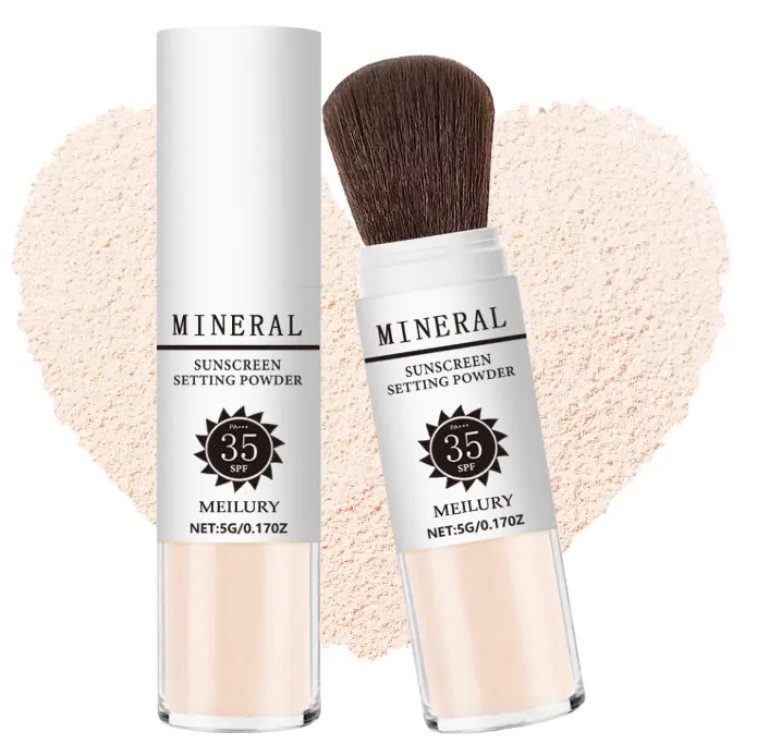 Sunscreen Setting Powder SPF 35, Mineral Brush Powder for Face & Scalp, Oil Control Natural Matte Finish Loose Powder Translucent Lasting Lightweight Breathable for All Skin (#01 Translucent)
