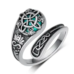 S925 Mother's Day Sterling Silver Synthetic Turquoise Celtic Knot Open Ring, Vintage Spoon Ring Thumb Ring Unisex, Witch Knot Design, Witchtok Pagan Jewelry