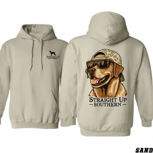 [graphic hoodies]Dog Lover Hoodie – Straight Up Southern Outdoor Print – Labrador with Sunglasses and Hunting Hat – Cozy Hoodie for Men and Women