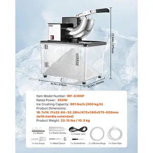fathersdaygift  VEVOR Commercial Ice Crusher 661LBS/H, 350W Electric Snow Cone Machine with 4 Blades, 2000RPM Stainless Steel Shaved Ice Machine with 11 Gal Crushed-Ice Box, for Family Restaurants Bars, Black