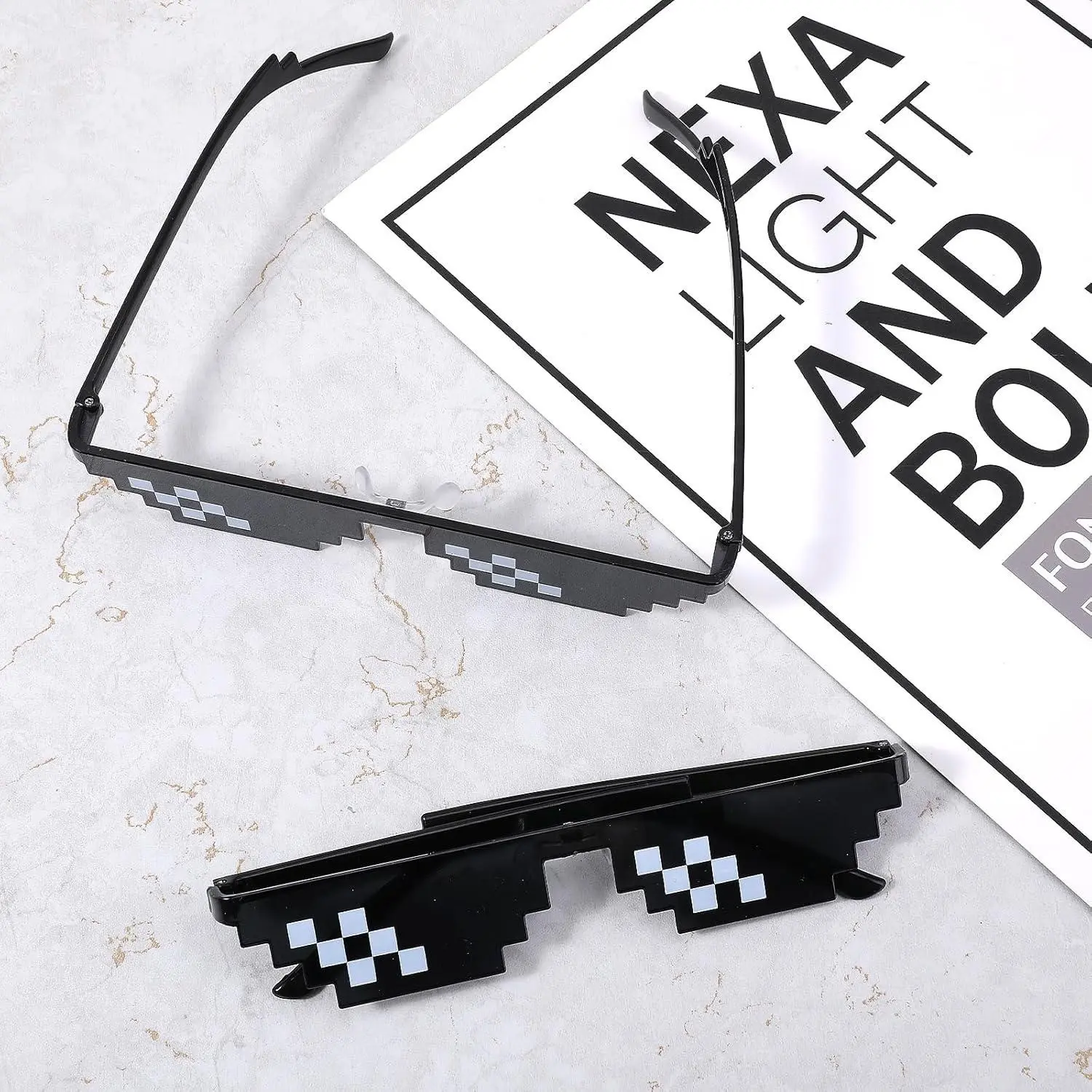 Party Sunglasses, 2 Pairs Mosaic Pixel Glasses, Fun Party Props for Men Women Kids, Photo Accessories, Photobooth Props, Party Supplies