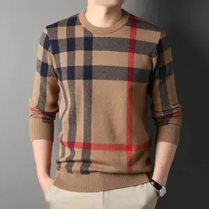 Men's sweater High Quality Luxury Men's Knitted Pullover Autumn Winter O-Neck Striped Wool Sweater British Casual Fashion Versatile Knitwear