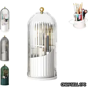 Rotating Toothbrush Holder with Lid, 360° Rotatable Transparent Dust-Proof Waterproof 3-Tier Bathroom Shelf Organizer, Soap & Brush Storage Box