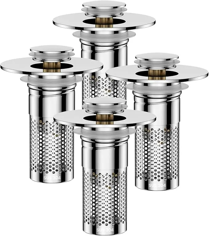 Stainless Steel Bathroom Sink Drain Strainer, Universal Pop-Up Stopper Anti-Clog Hair Catcher, Removable Bathroom Accessory for Sink Stopper Replacement