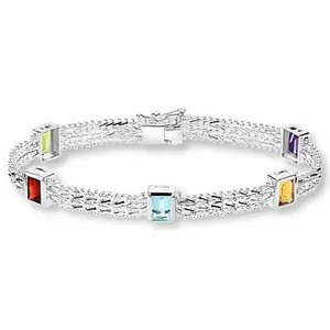 Imperial Silver Sterling Silver Multigem Wheat Chain Bezel Bracelet