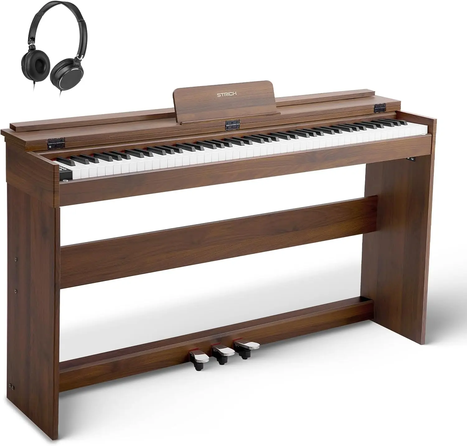 STRICH SDP-350W 88-Keys Fully Weighted Hammer-Action Digital Piano, Walnut Wood Electric Piano with Furniture Stand, Cover, Headphones, 3 Pedals, 128 Polyphony, 128 Preset Timbres, 200 Drum Rhythms for Living Rooms, Bedrooms