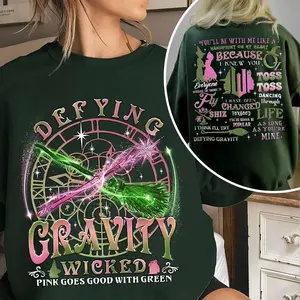 Wicked Defying Gravity Sweatshirt, Wicked the Musical, Pink Goes Good With Green Sweatshirt, Broomstick Magic Wand, Movie Fan Hoodie
